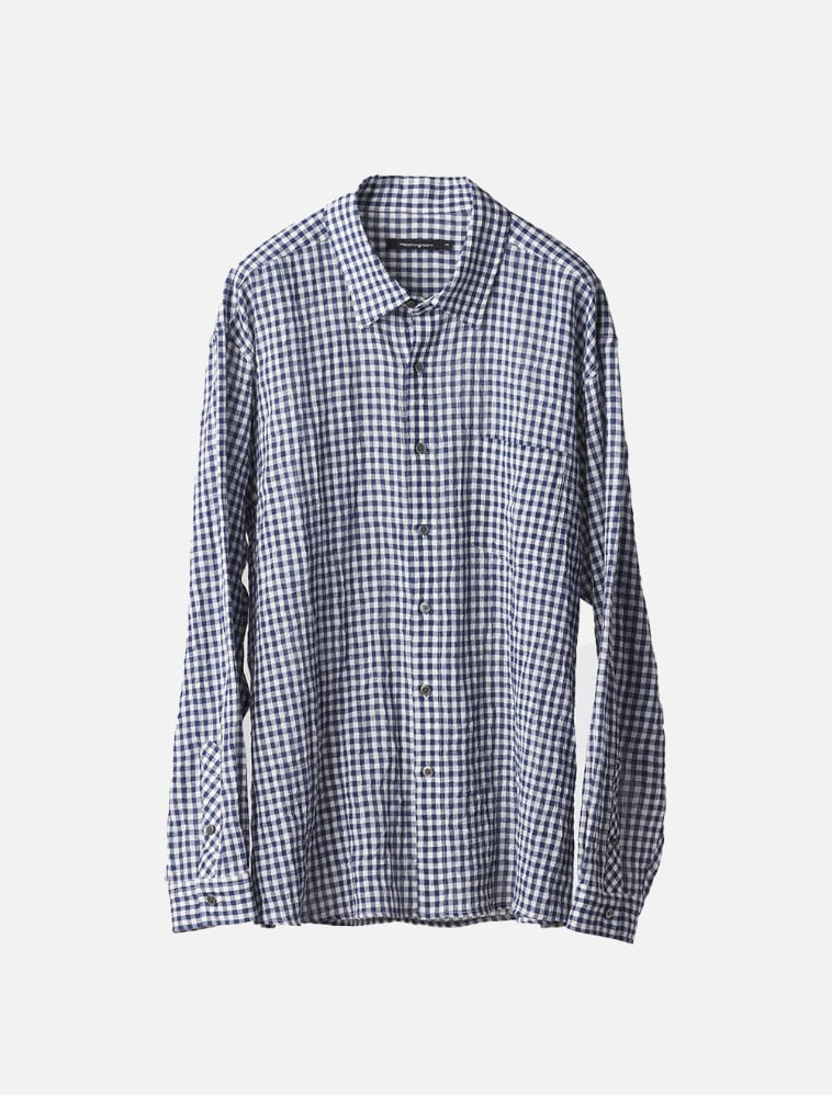 Button Down Shirt Creased Gingham Check Navy
